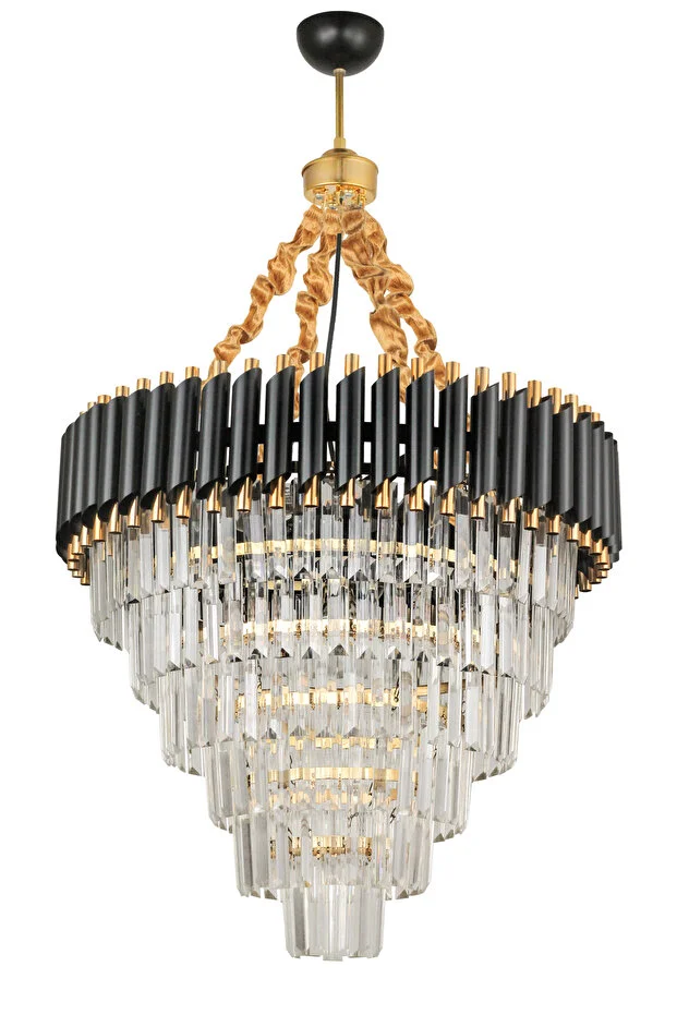 Palmira 60 Cm'lik Kristal Taşlı Lüks Avize 6'lı - (siyah-gold)